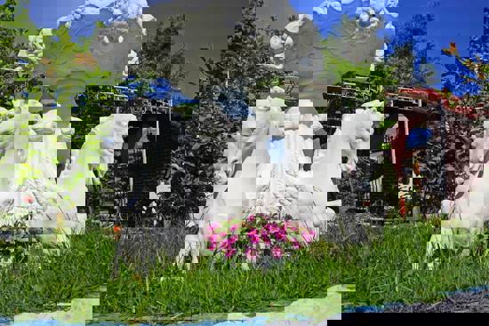 Ένα σιντριβάνι με λουλούδια